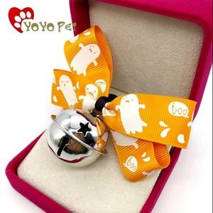 White Ghost on Orange Grosgrain Ribbon Halloween Pet Collar. NWOT